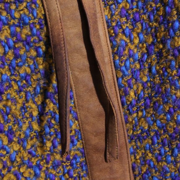 Bonnie Cashin for Sills Tweed Boucle Coat Jacket Vintage Blue Tan Suede Wool - Picture 8 of 16